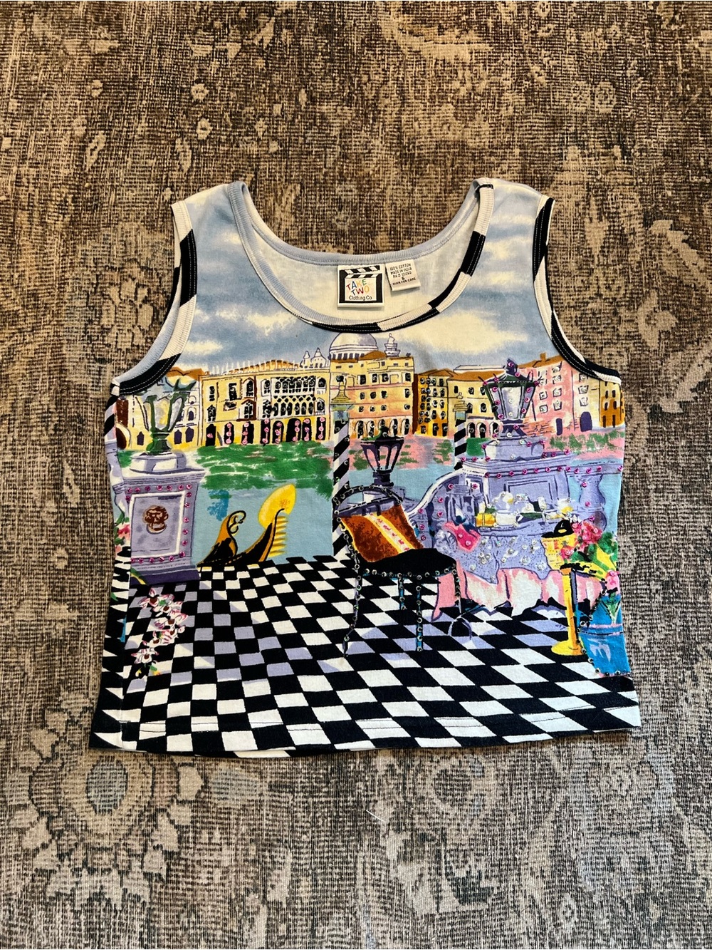 Vintage Y2K Take Two Venice Italy Novelty Print Tank Top small